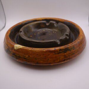 Brown Ceramic Ash Tray with inner ash tray design